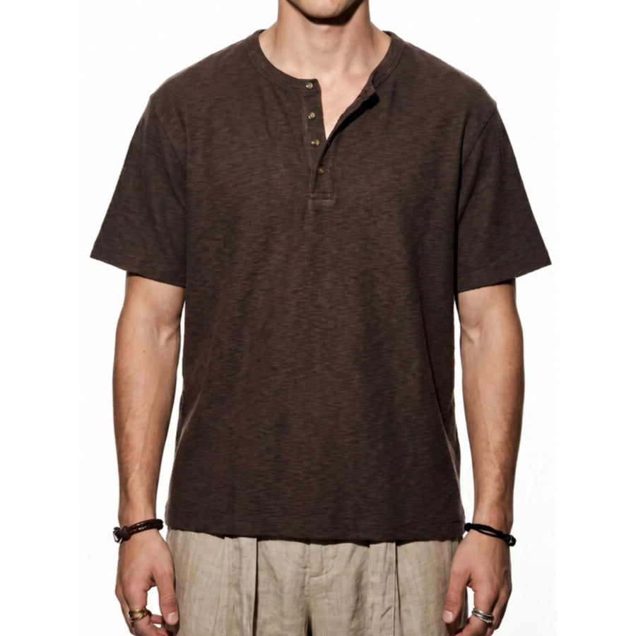 Men’s Short Sleeve Henley T-Shirt Brown / S Apparel and Accessories