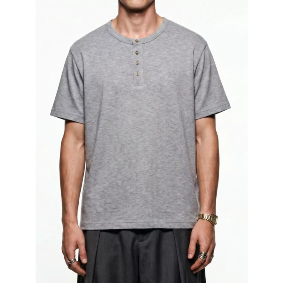 Men’s Short Sleeve Henley T-Shirt Gray / S Apparel and Accessories