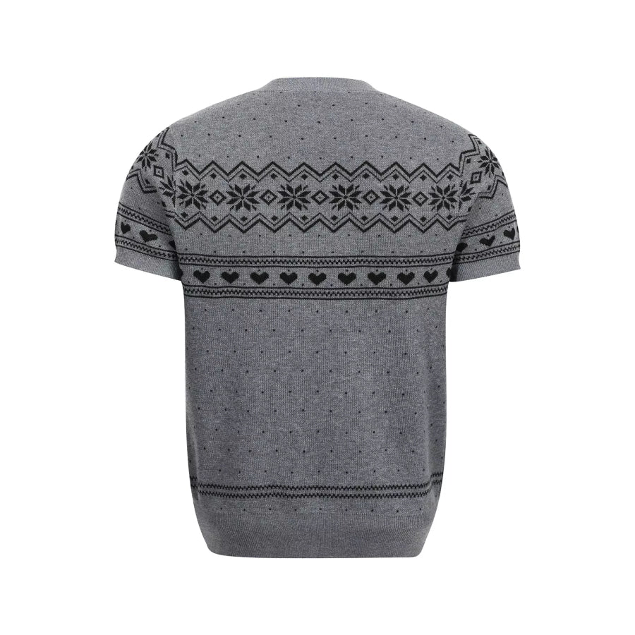 Men’s Short-Sleeve Knit Top with Fair Isle and Heart Pattern Apparel and Accessories