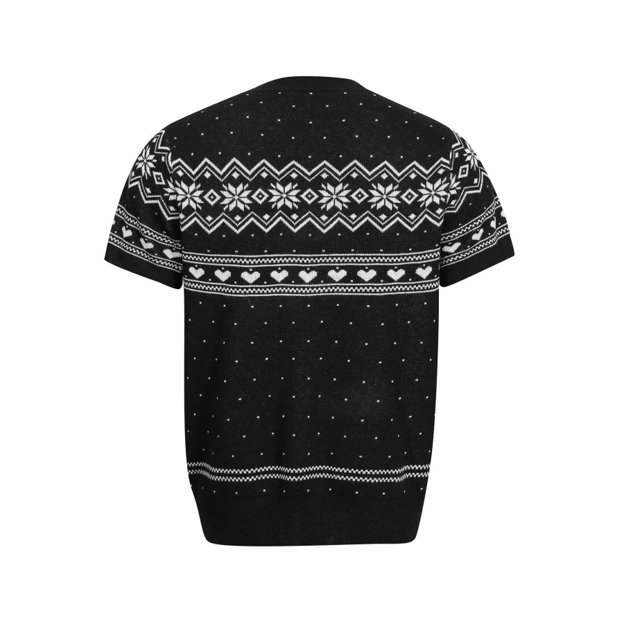 Men’s Short-Sleeve Knit Top with Fair Isle and Heart Pattern Apparel and Accessories