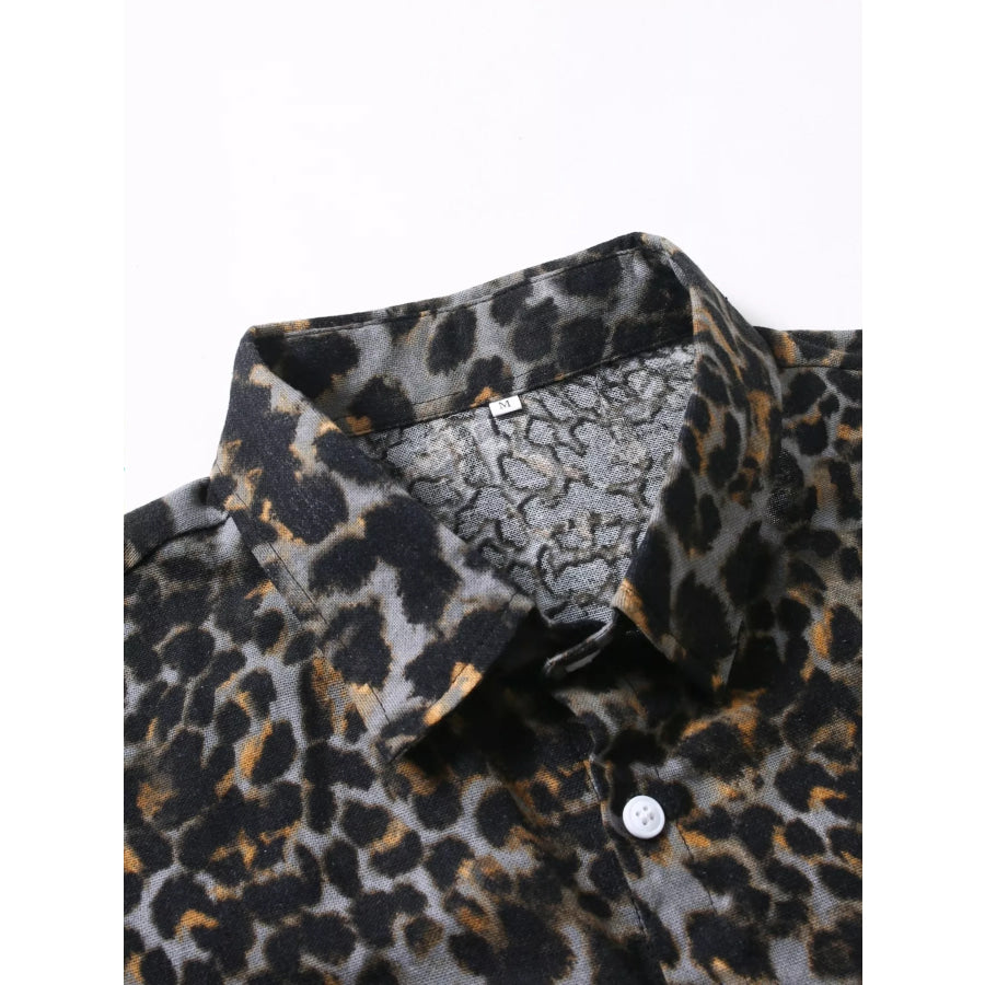 Men’s Short Sleeve Leopard Print Casual Button-Down Shirt Apparel and Accessories