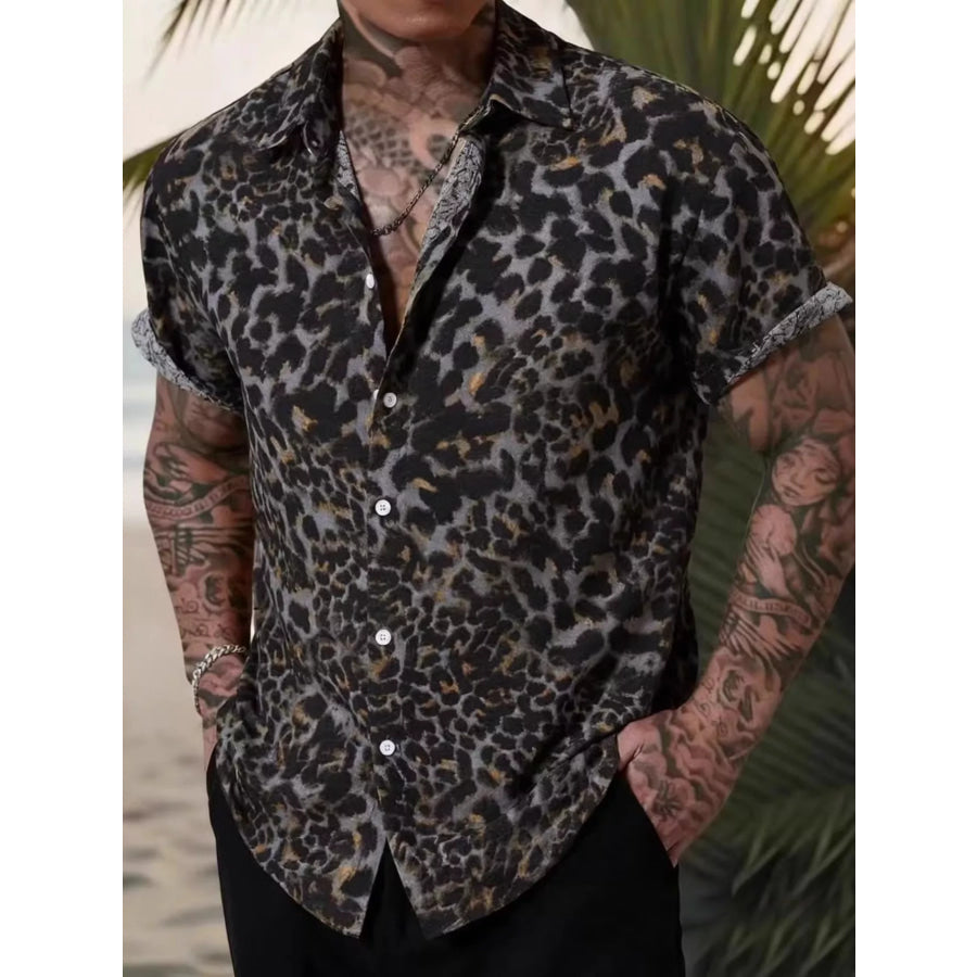 Men’s Short Sleeve Leopard Print Casual Button-Down Shirt Leopard / S Apparel and Accessories