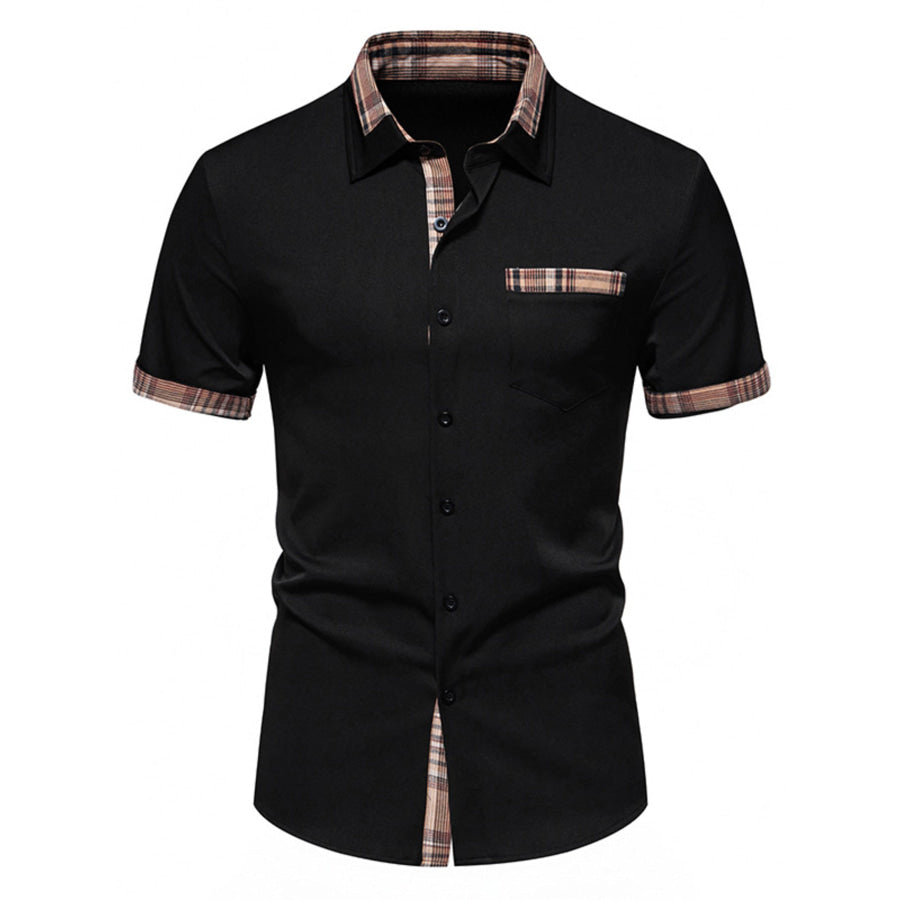 Men’s Short Sleeve Plaid Trim Shirt Black / S Apparel and Accessories