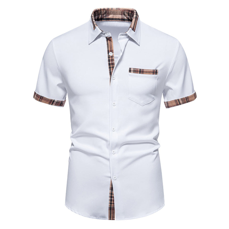 Men’s Short Sleeve Plaid Trim Shirt White / S Apparel and Accessories
