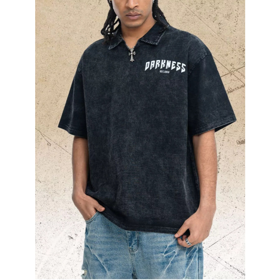 Men’s Skeleton Print Washed Short Sleeve Polo Apparel and Accessories