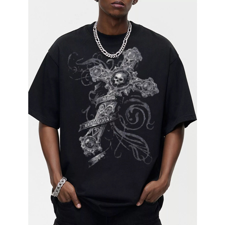 Men’s Skull Cross Graphic Oversized T-Shirt Black / S Apparel and Accessories