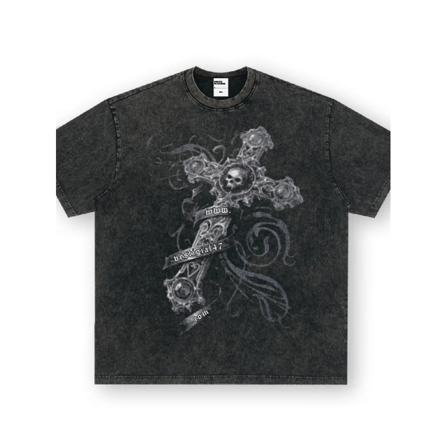Men’s Skull Cross Graphic Oversized T-Shirt Dark Gray / S Apparel and Accessories