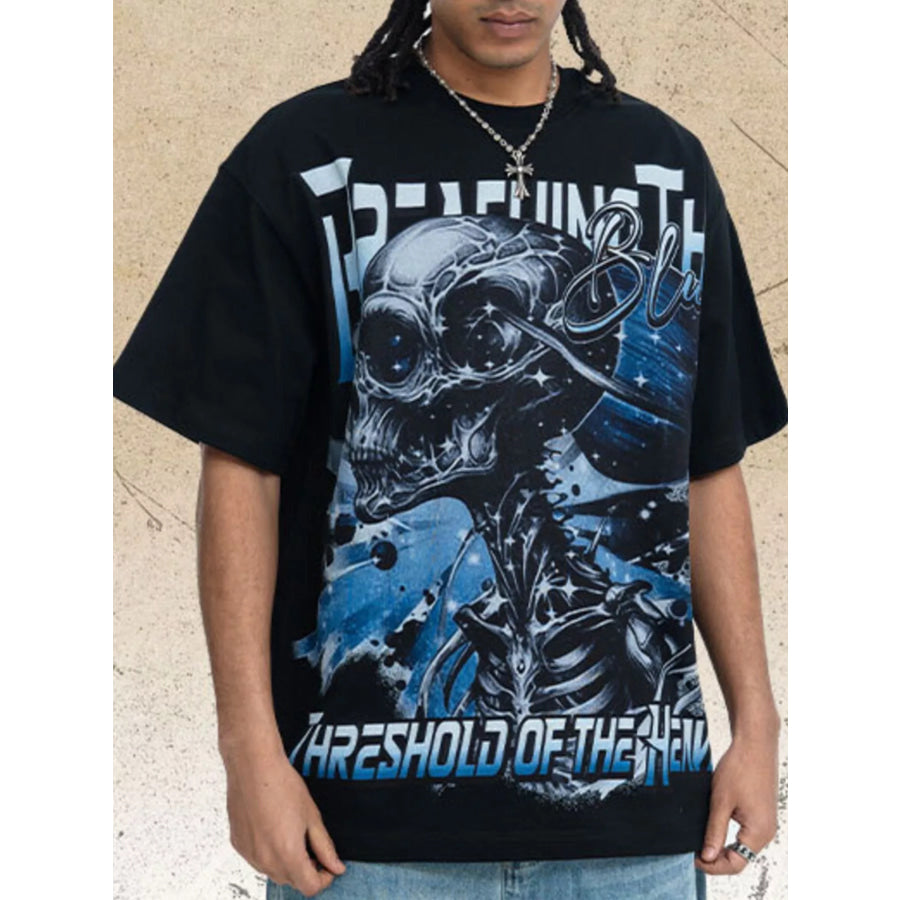 Men’s Skull Graphic Round Neck T-Shirt Black / S Apparel and Accessories