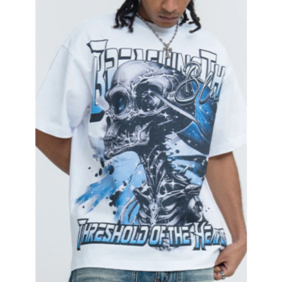 Men’s Skull Graphic Round Neck T-Shirt White / S Apparel and Accessories