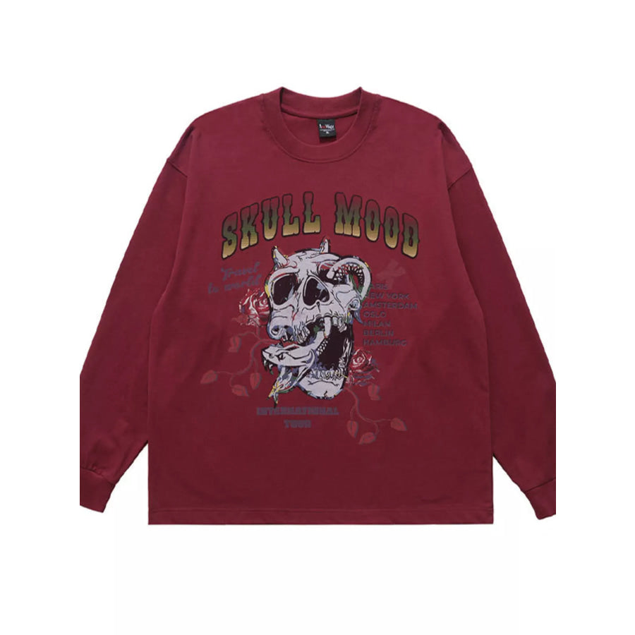 Men’s Skull Mood Graphic Long Sleeve T-Shirt Apparel and Accessories