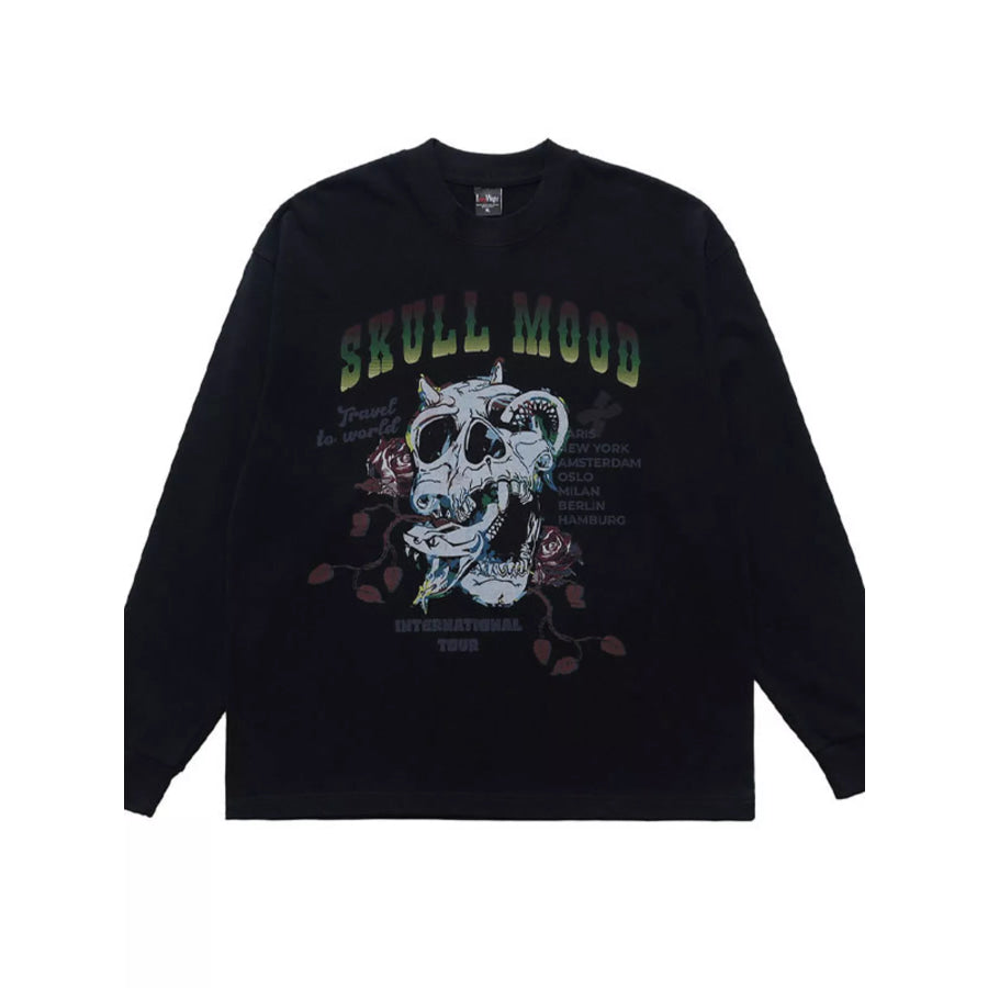 Men’s Skull Mood Graphic Long Sleeve T-Shirt Apparel and Accessories