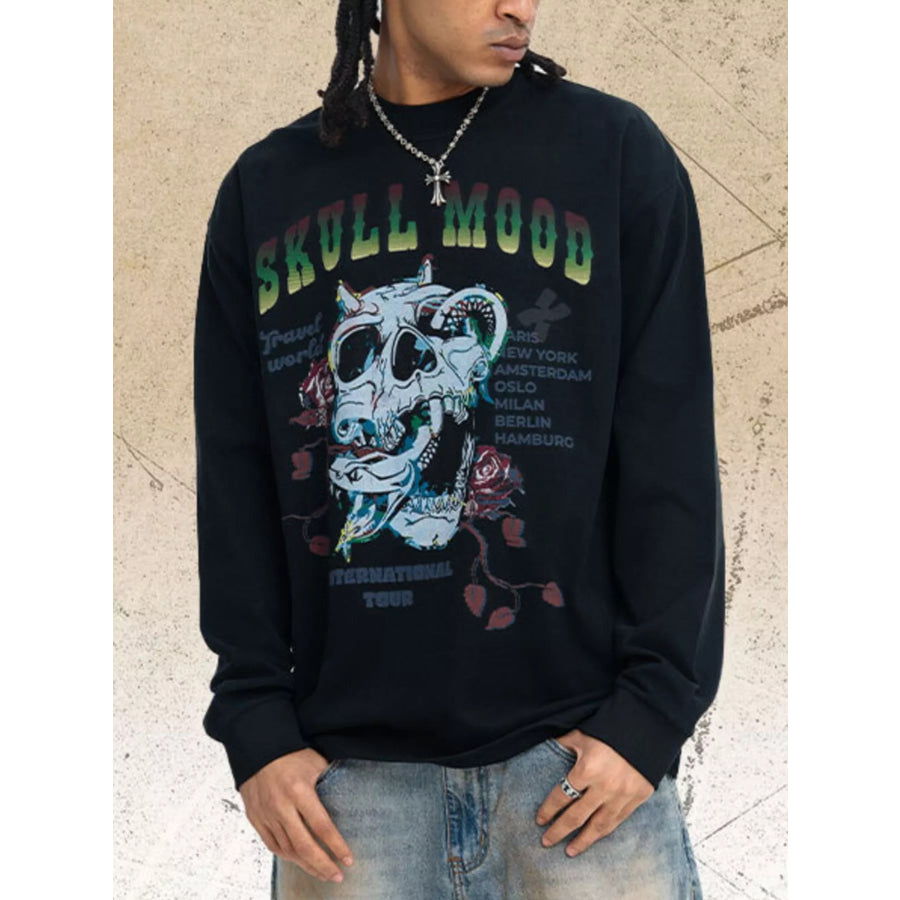 Men’s Skull Mood Graphic Long Sleeve T-Shirt Black / S Apparel and Accessories