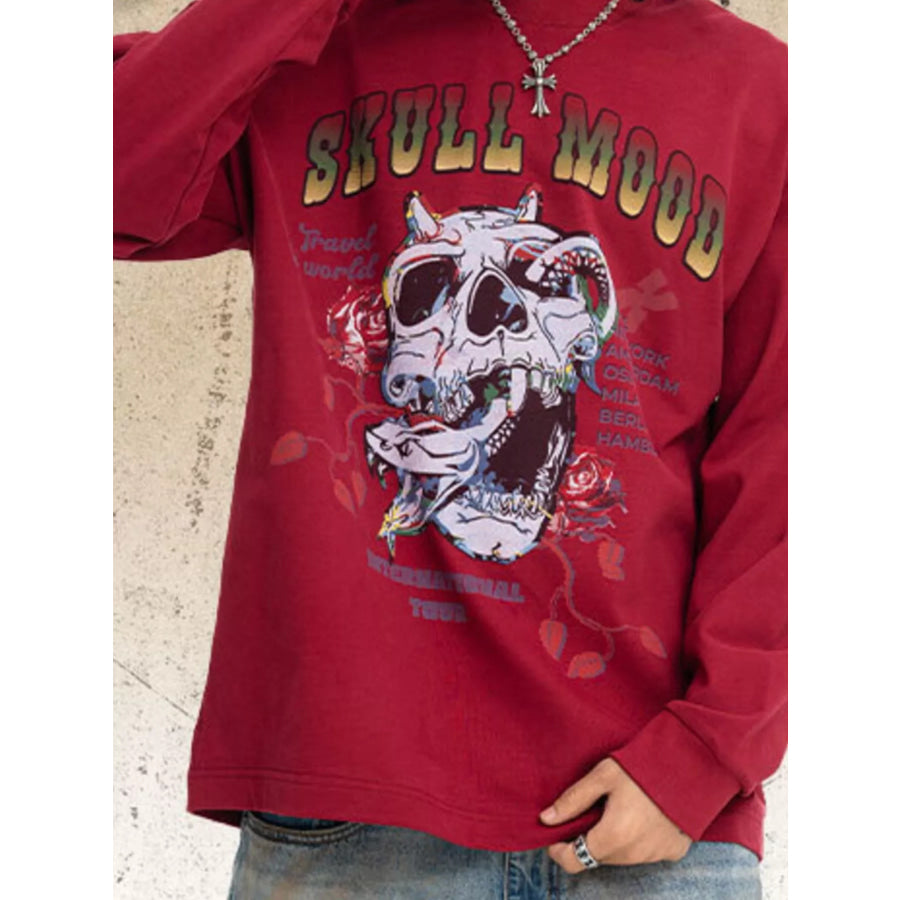 Men’s Skull Mood Graphic Long Sleeve T-Shirt Red / S Apparel and Accessories