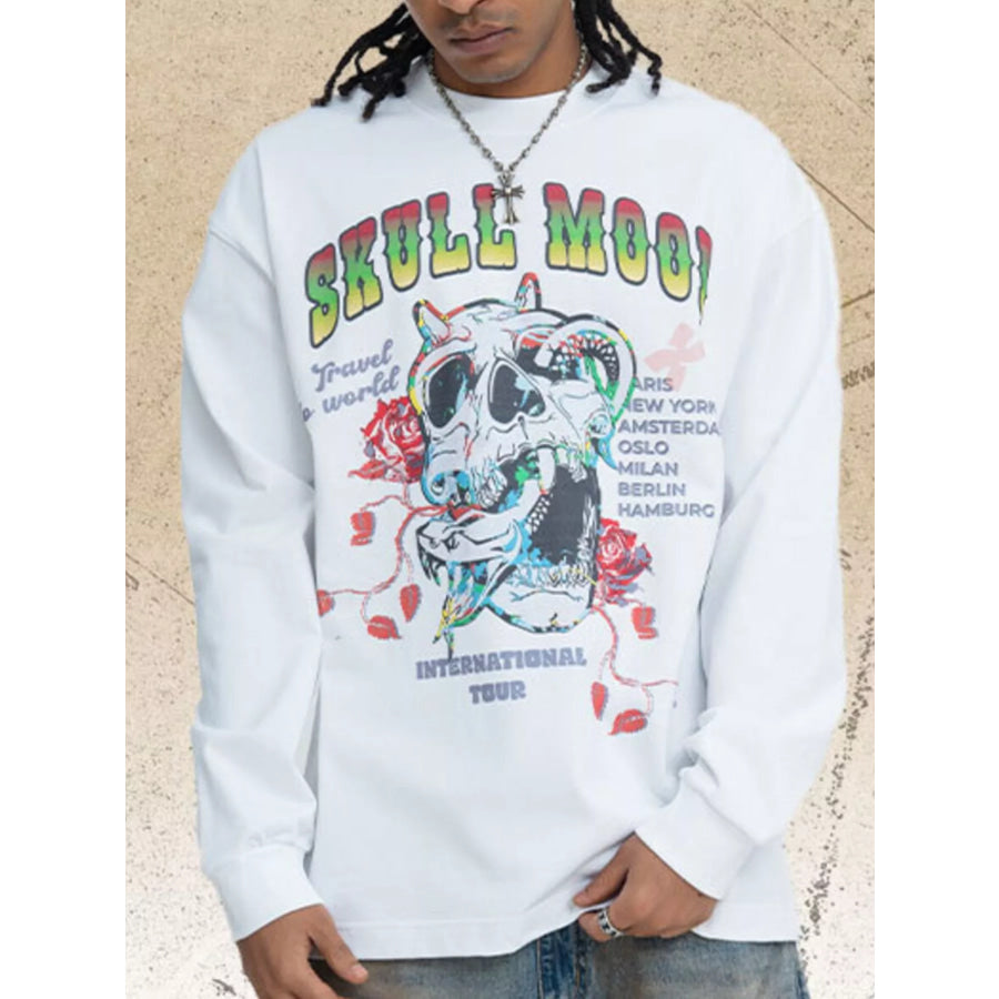 Men’s Skull Mood Graphic Long Sleeve T-Shirt White / S Apparel and Accessories