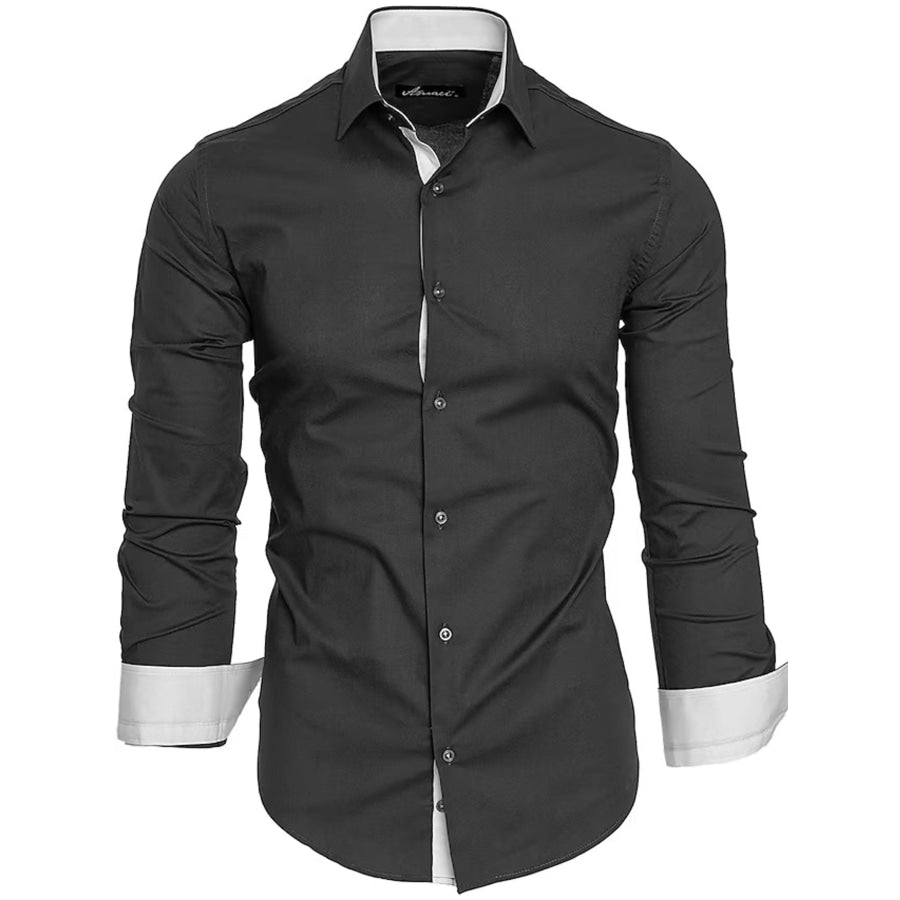 Men’s Slim Fit Contrast Trim Long Sleeve Shirt Dark Gray / S Apparel and Accessories