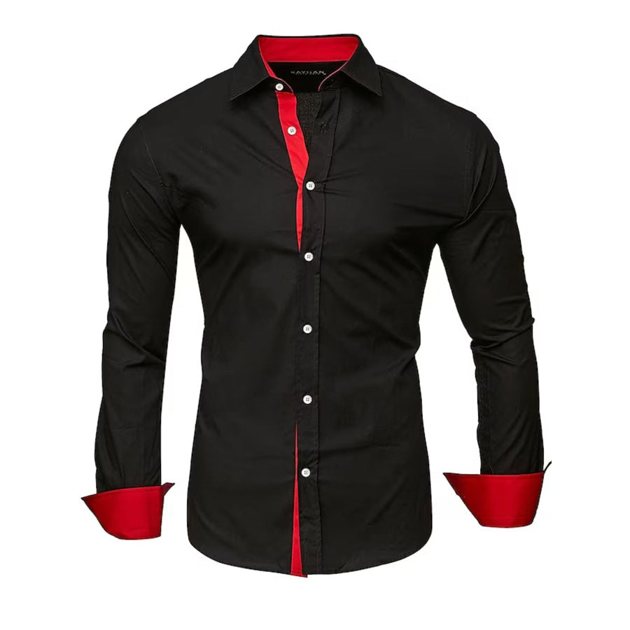 Men’s Slim Fit Contrast Trim Long Sleeve Shirt Red / S Apparel and Accessories