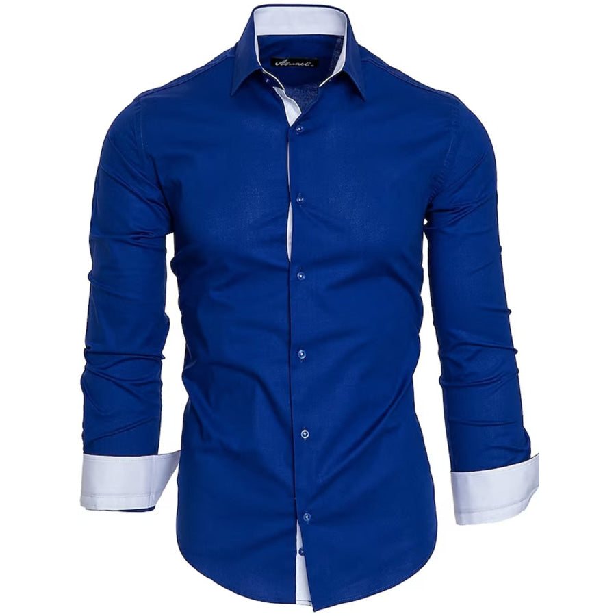 Men’s Slim Fit Contrast Trim Long Sleeve Shirt Royal Blue / S Apparel and Accessories