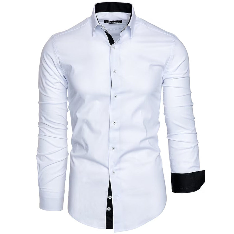 Men’s Slim Fit Contrast Trim Long Sleeve Shirt White / S Apparel and Accessories