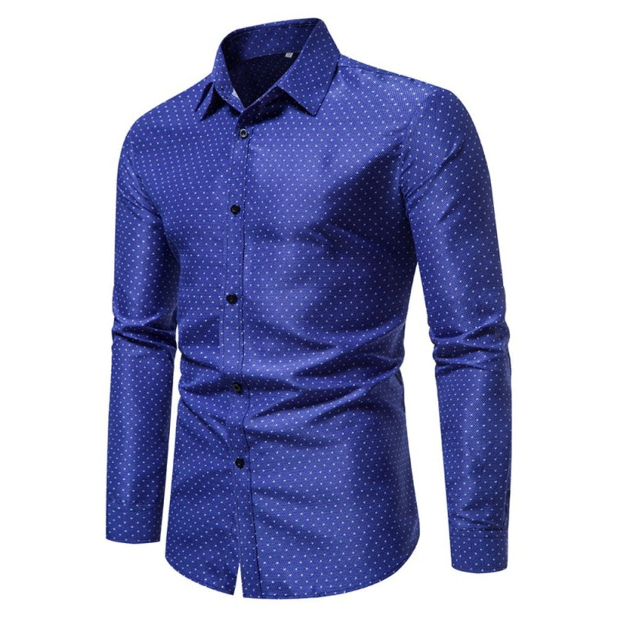 Men’s Slim Fit Dotted Pattern Long Sleeve Shirt Apparel and Accessories