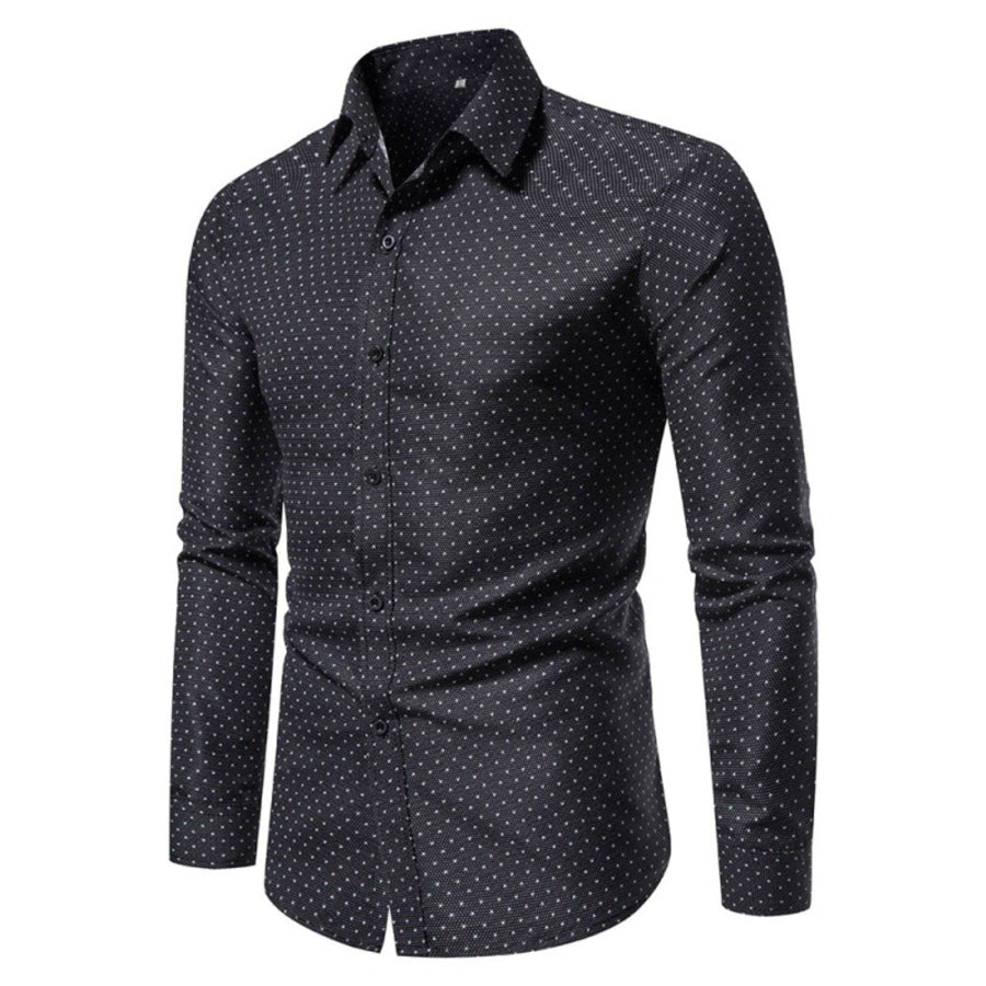 Men’s Slim Fit Dotted Pattern Long Sleeve Shirt Black / XS Apparel and Accessories