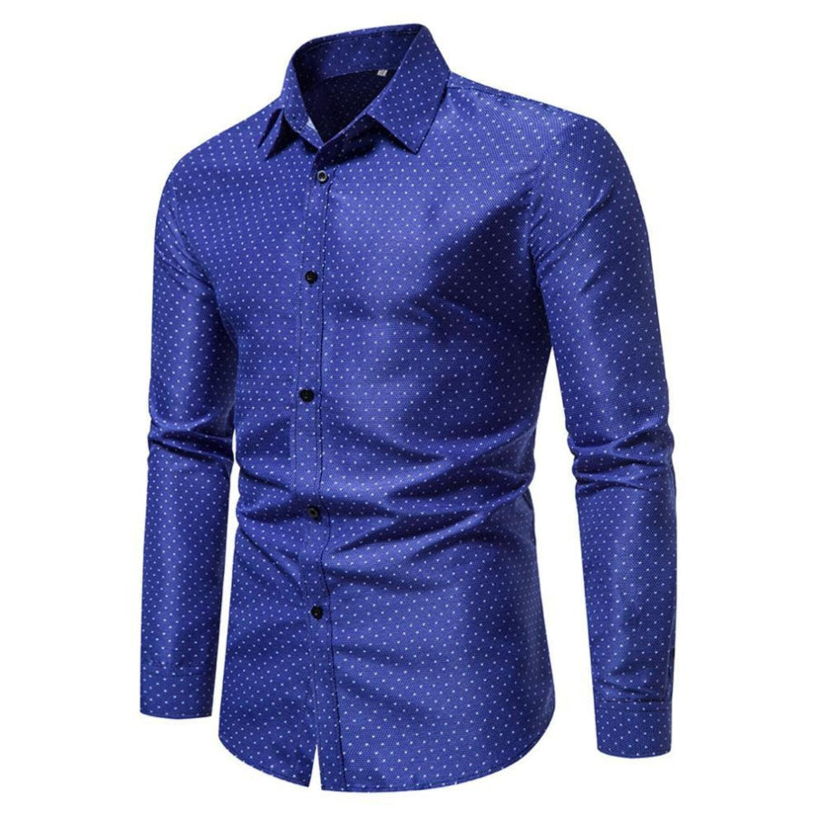 Men’s Slim Fit Dotted Pattern Long Sleeve Shirt Dark Blue / XS Apparel and Accessories
