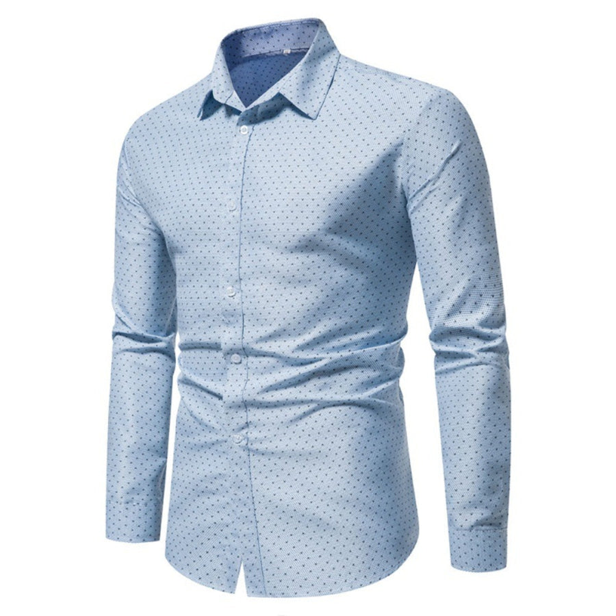 Men’s Slim Fit Dotted Pattern Long Sleeve Shirt Light Blue / XS Apparel and Accessories