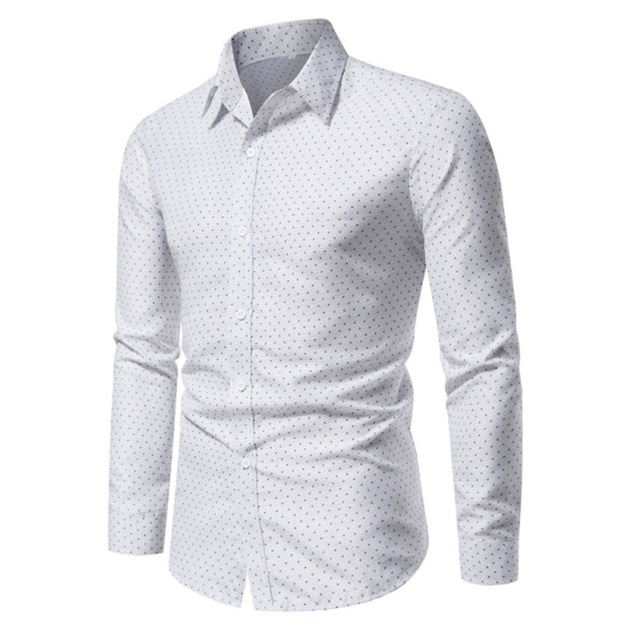 Men’s Slim Fit Dotted Pattern Long Sleeve Shirt White / XS Apparel and Accessories