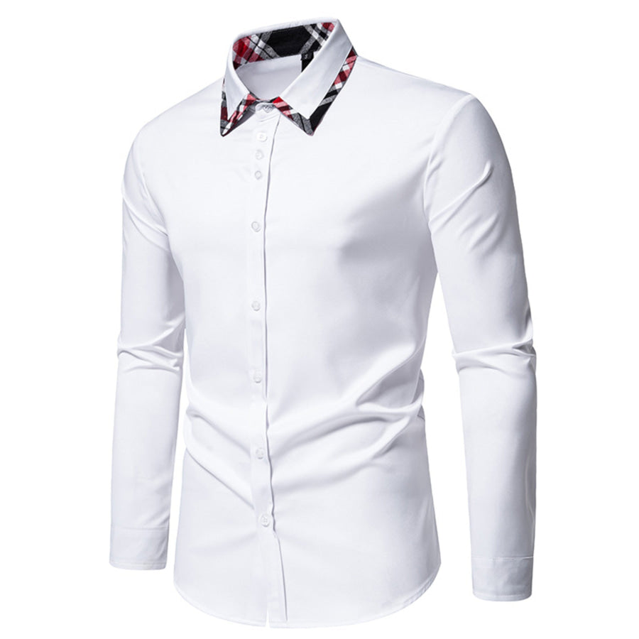 Men’s Slim Fit Long Sleeve Plaid Trim Shirt Apparel and Accessories