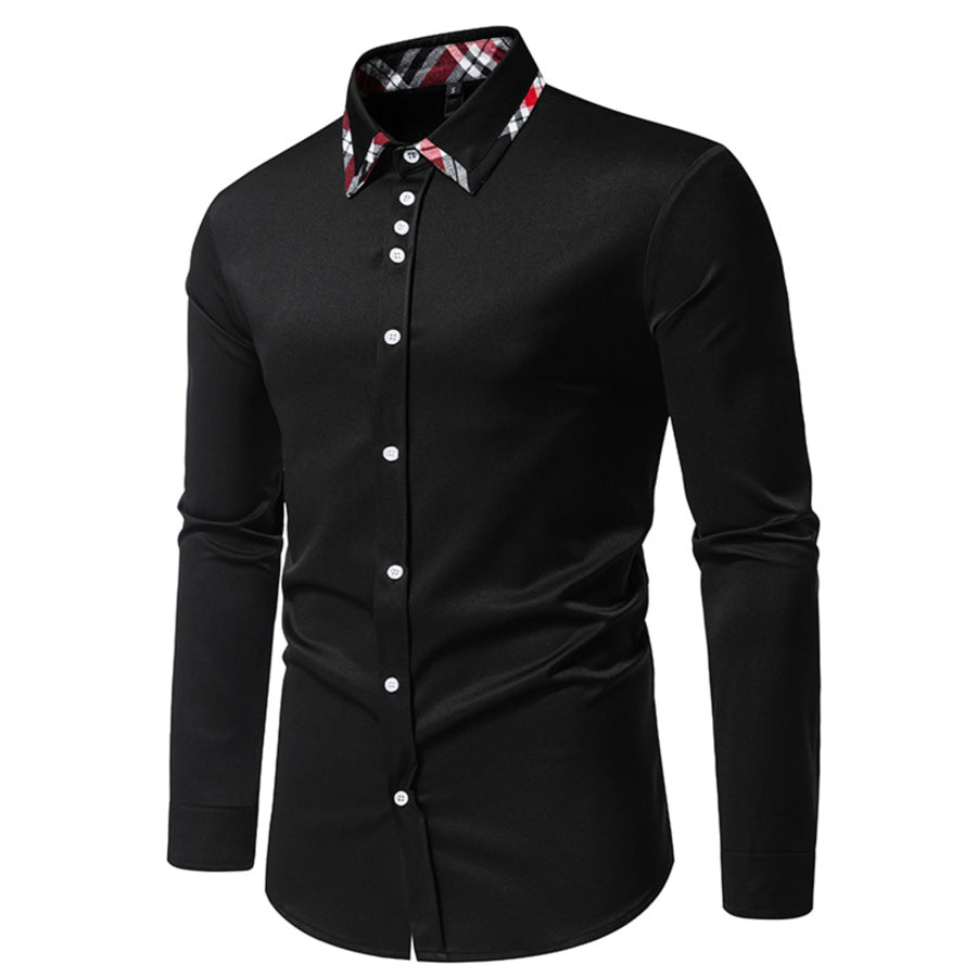 Men’s Slim Fit Long Sleeve Plaid Trim Shirt Apparel and Accessories