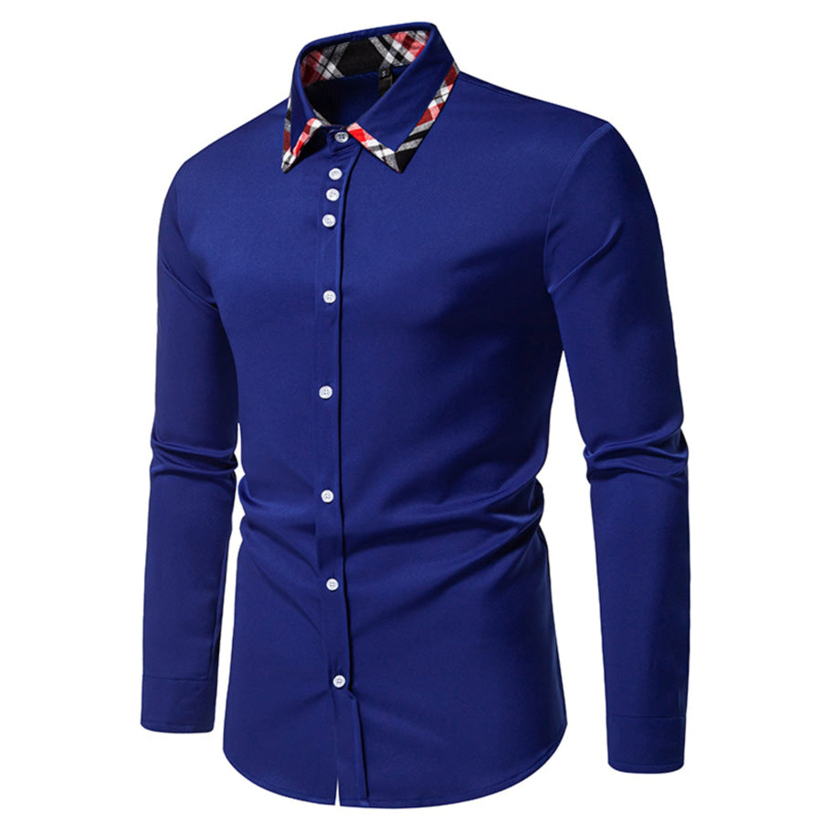 Men’s Slim Fit Long Sleeve Plaid Trim Shirt Apparel and Accessories