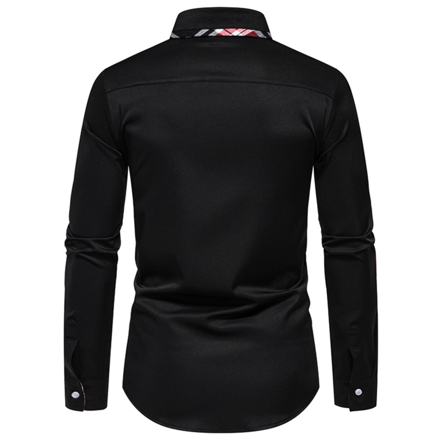 Men’s Slim Fit Long Sleeve Plaid Trim Shirt Apparel and Accessories