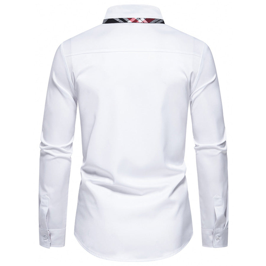 Men’s Slim Fit Long Sleeve Plaid Trim Shirt Apparel and Accessories