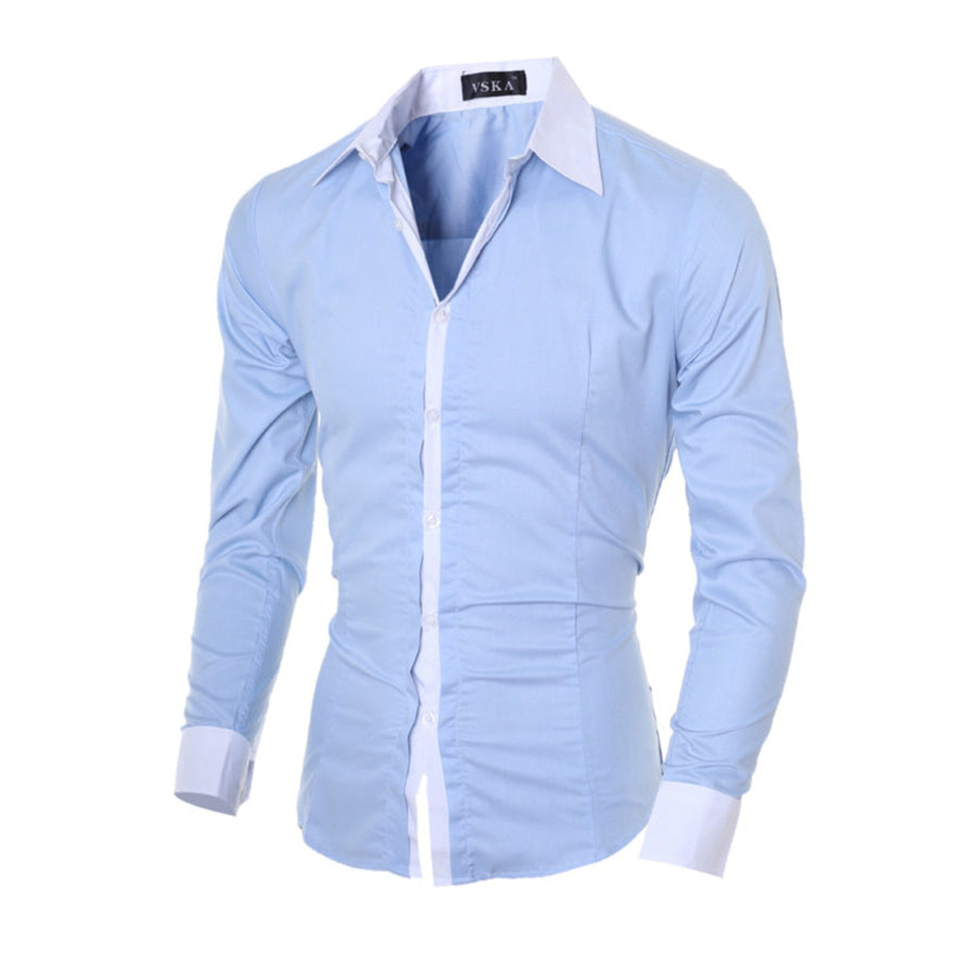 Men’s Slim Fit Long Sleeve Shirt Blue / M Apparel and Accessories