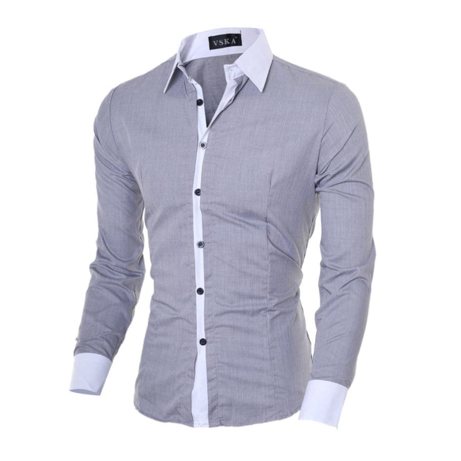 Men’s Slim Fit Long Sleeve Shirt Grey / M Apparel and Accessories