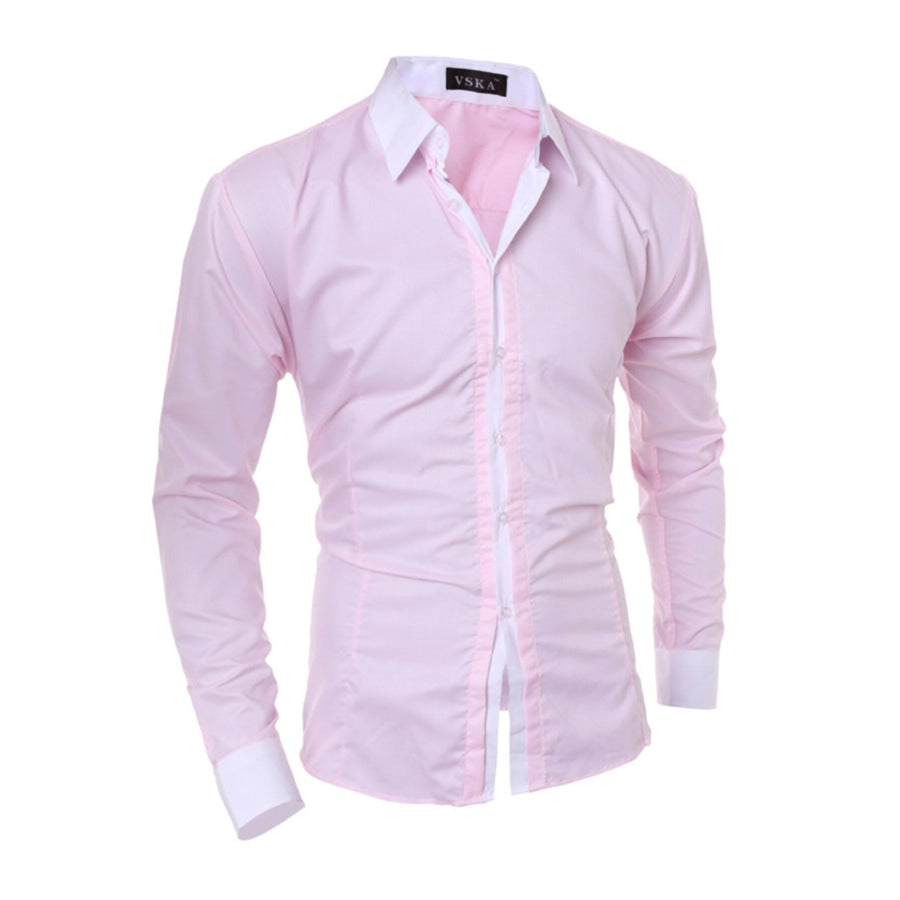 Men’s Slim Fit Long Sleeve Shirt Pink / M Apparel and Accessories