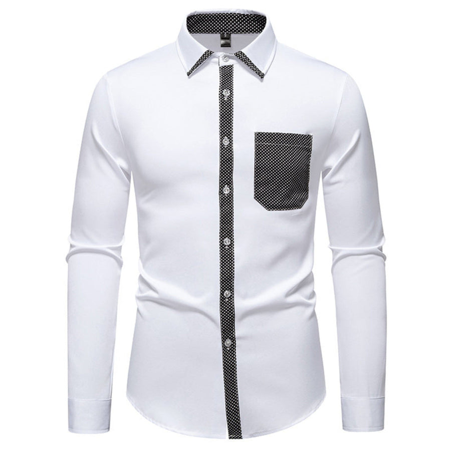Men’s Slim Fit Long Sleeve Shirt White / S Apparel and Accessories