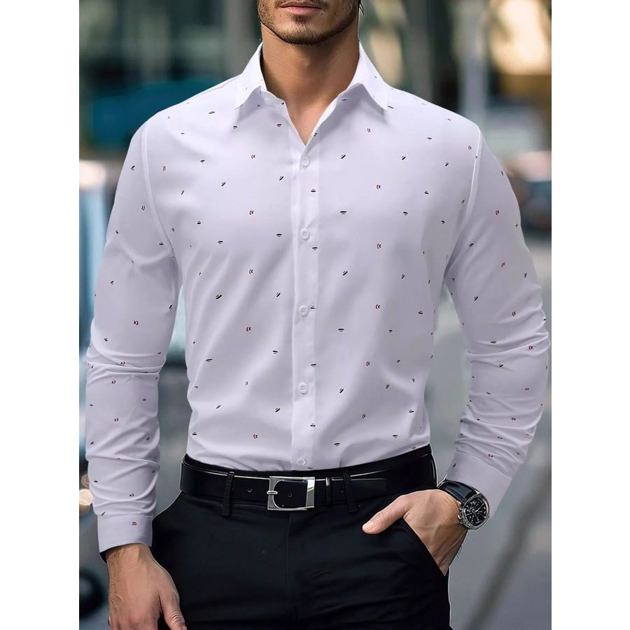 Men’s Slim Fit Printed Long Sleeve Shirt White / S Apparel and Accessories