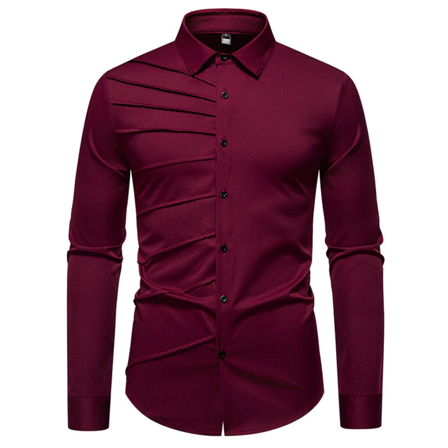 Men’s Slim Fit Ruched Long Sleeve Shirt Wine Red / S Apparel and Accessories