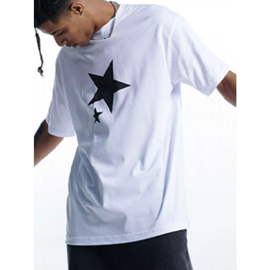 Men’s Star Round Neck Relaxed Fit T-Shirt White / S Apparel and Accessories
