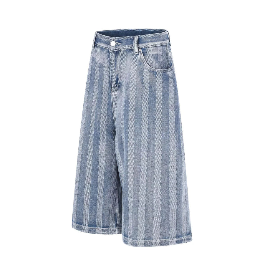 Men’s Stripe Wide Leg Denim Capris Blue / S Apparel and Accessories