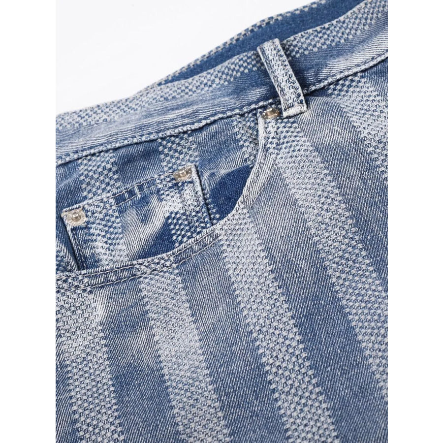 Men’s Stripe Wide Leg Denim Capris Apparel and Accessories