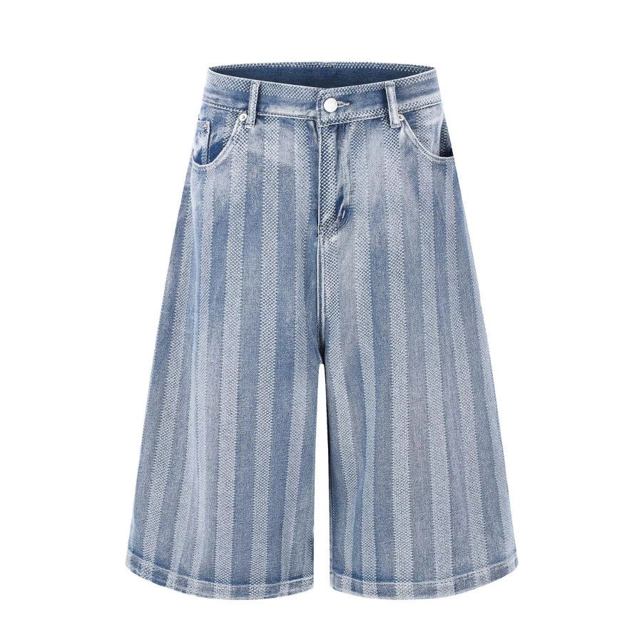Men’s Stripe Wide Leg Denim Capris Blue / S Apparel and Accessories