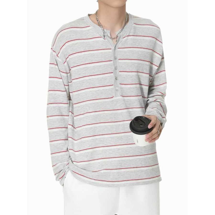 Men’s Striped Button Detail Henley T-Shirt Apparel and Accessories