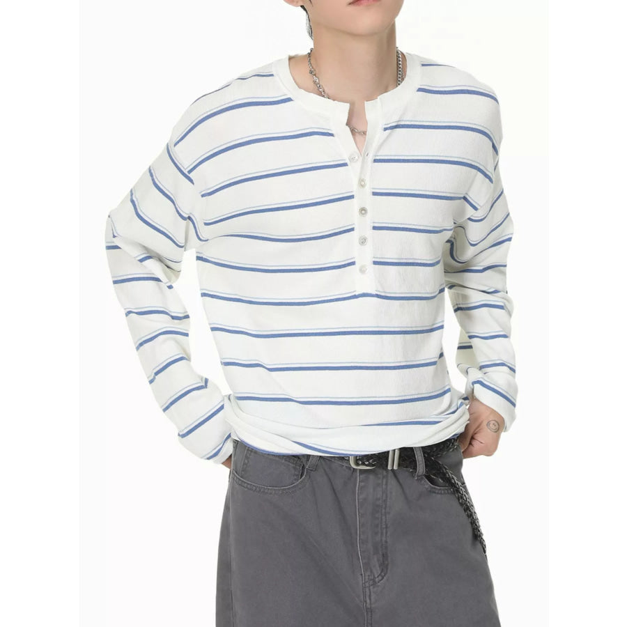 Men’s Striped Button Detail Henley T-Shirt Apparel and Accessories
