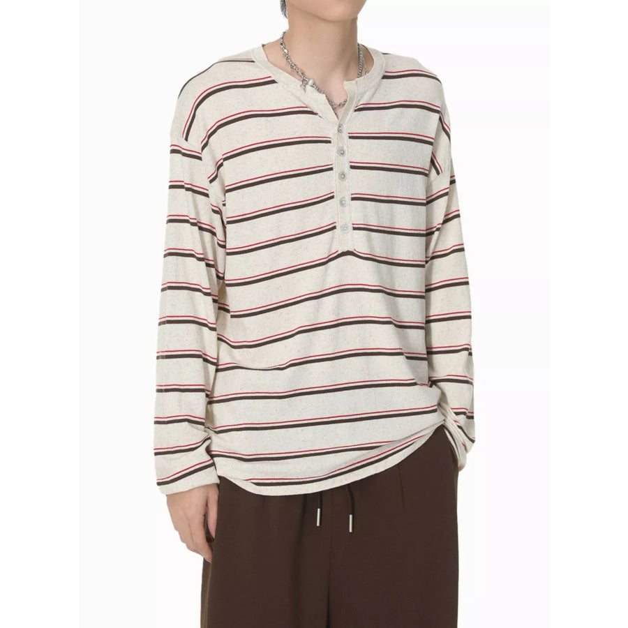 Men’s Striped Button Detail Henley T-Shirt Apparel and Accessories