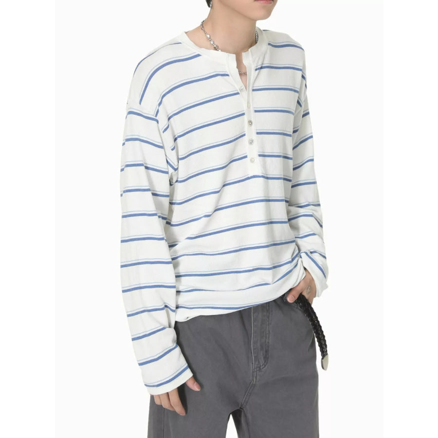 Men’s Striped Button Detail Henley T-Shirt Apparel and Accessories