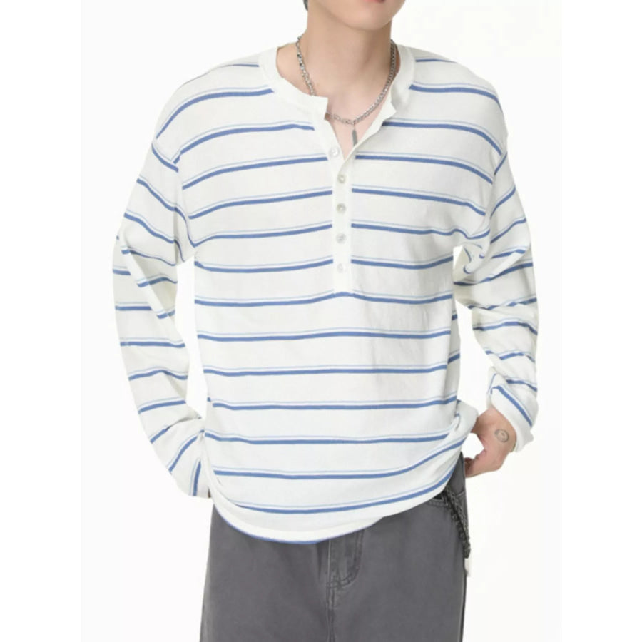Men’s Striped Button Detail Henley T-Shirt Apparel and Accessories