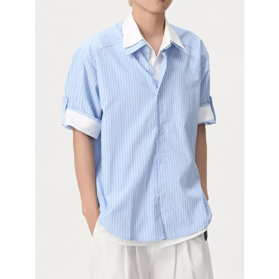 Men’s Striped Button Up Shirt Blue / M Apparel and Accessories