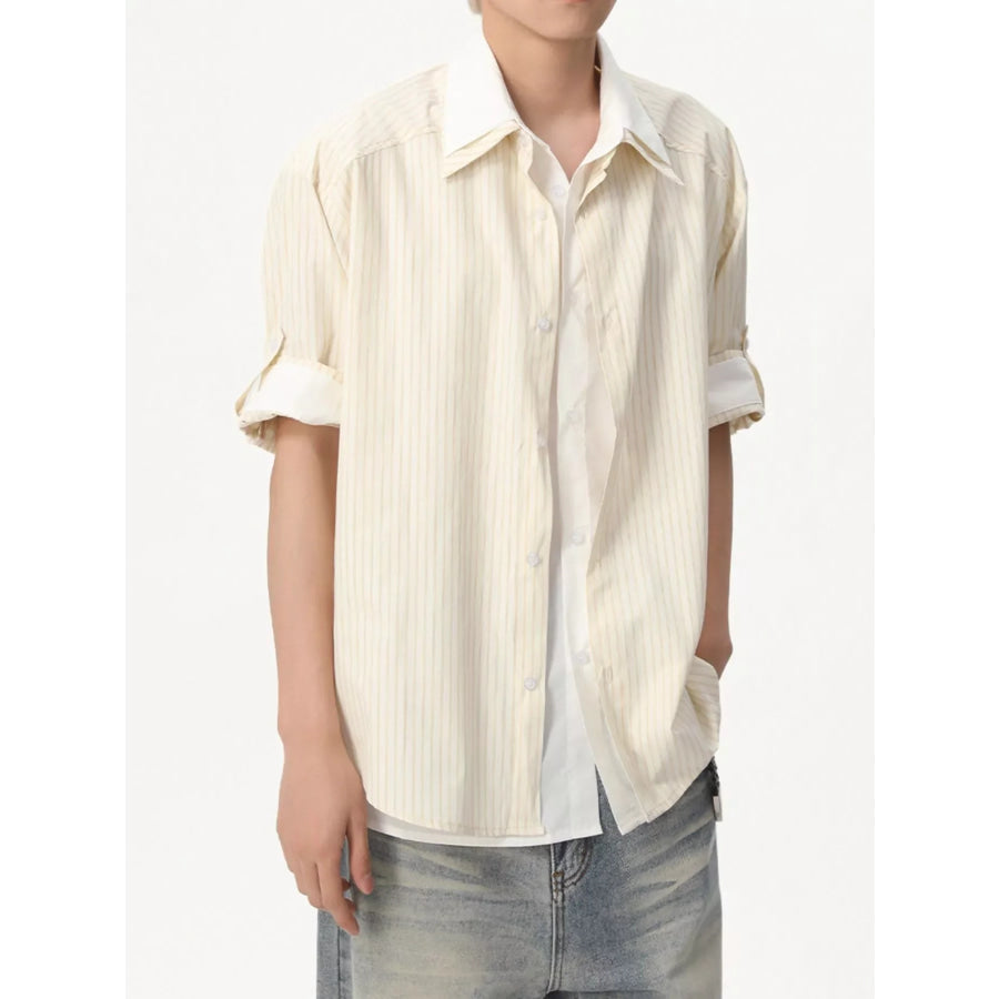 Men’s Striped Button Up Shirt Yellow / M Apparel and Accessories