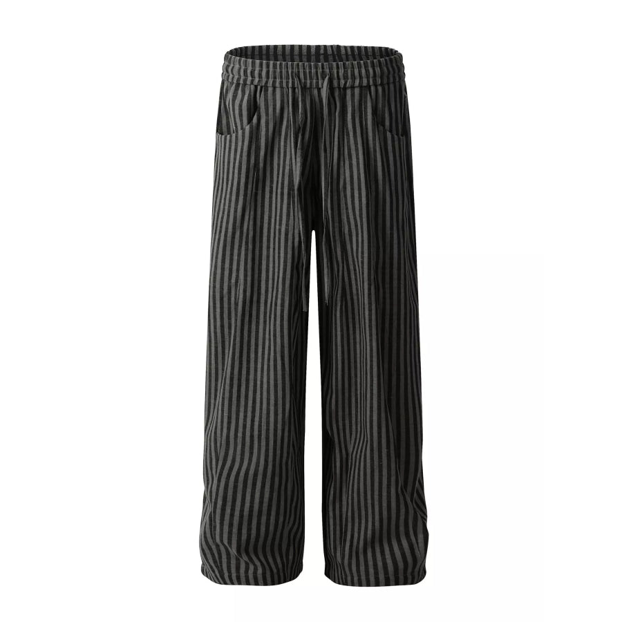 Men’s Striped Casual Drawstring Pants Black / S Apparel and Accessories